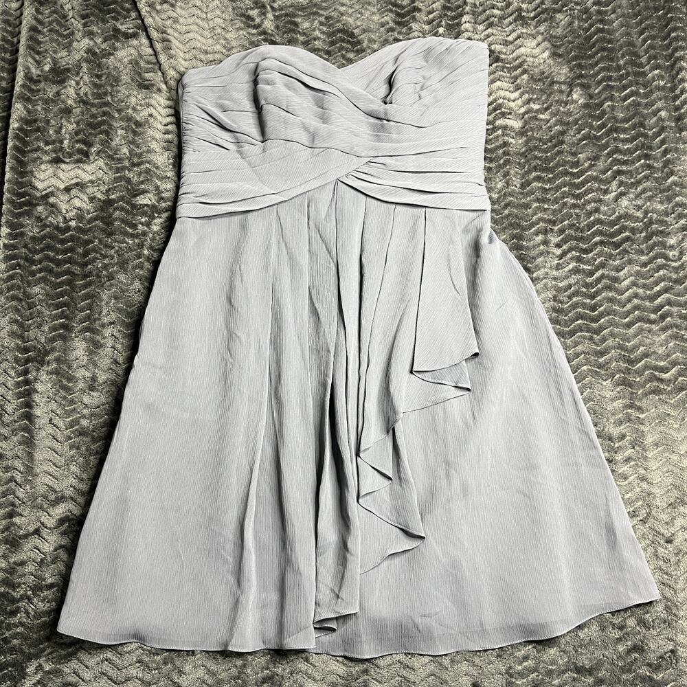 David's Bridal Bridesmaid Dress 10 Mercury Gray Strapless Crinkle Chiffon New